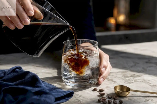 Cold Brew Konzentrat wird mit Wasser aufgegossen