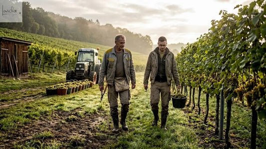 Weinbauern in Baden beginnen schon im ersten Licht des Tages mit ihrer Arbeit in den Reben.
