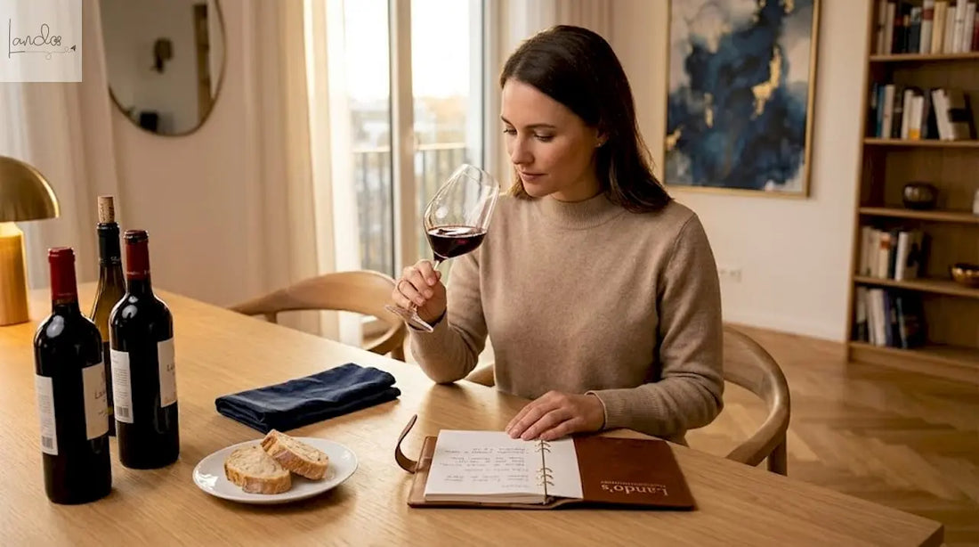 Bei hellem Tageslicht sitzt eine Frau am Esstisch und genießt ein Glas Wein.
