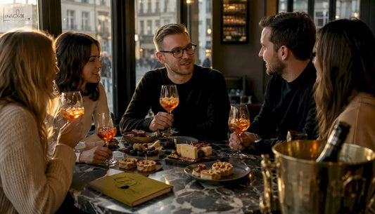 In entspannter Runde stoßen Freunde in einer kleinen Bar mit Aperitifs an.