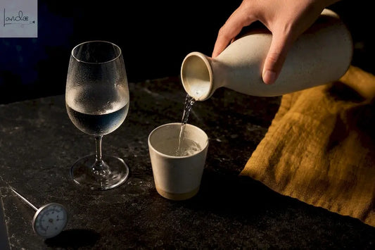 Sake wird aus einem Tokkuri eingeschenkt