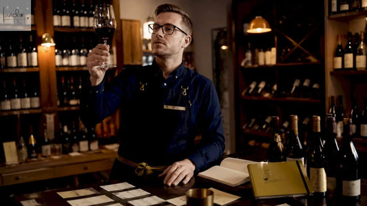 Ein Sommelier prüft einen Spätburgunder im Weinkeller auf Qualität und Reife.