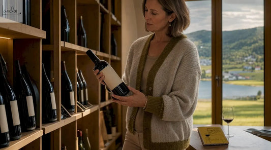 Eine Frau beim Stöbern im Weinladen in Titisee