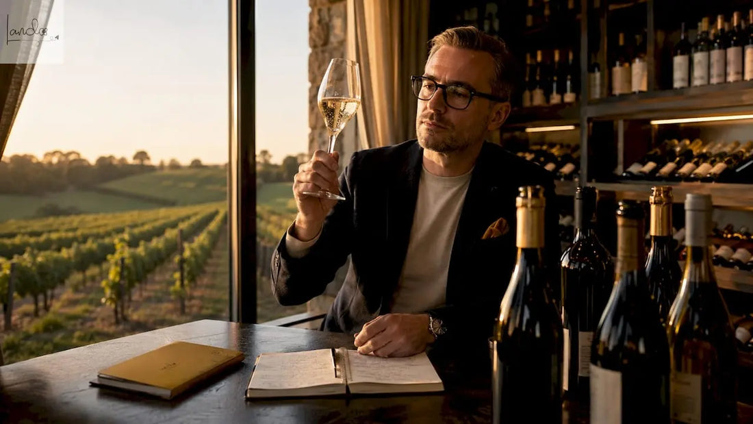 Ein Sommelier nimmt im Weingut eine professionelle Verkostung von Sekt vor.