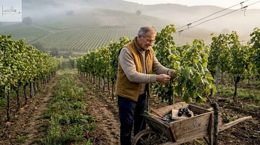 Ein Winzer begutachtet seine Rebstöcke im Weinberg der badischen Region.