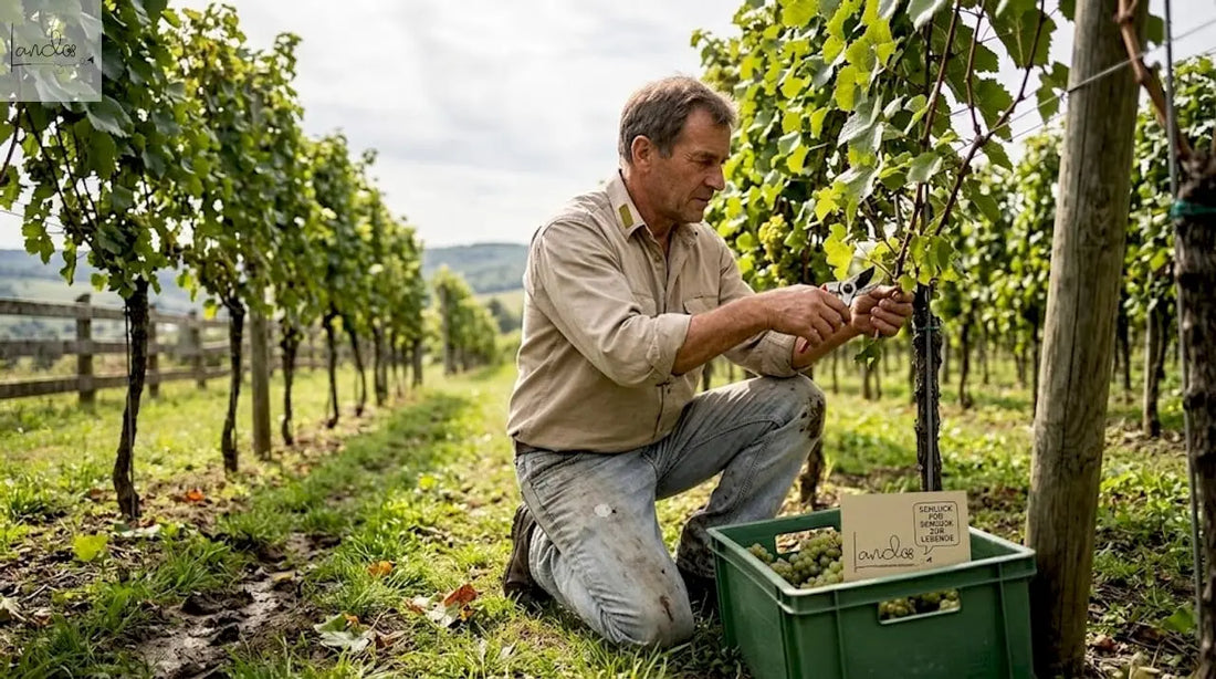 Ein Winzer pflegt mit viel Sorgfalt die Reben in seinem Weinberg.