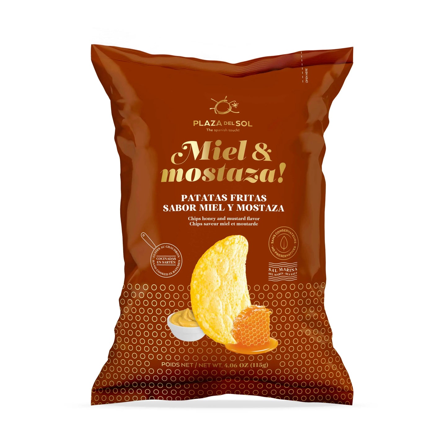 Potato chips Miel&Mostaza! (Honey and mustard flavor) 115g Plaza del sol