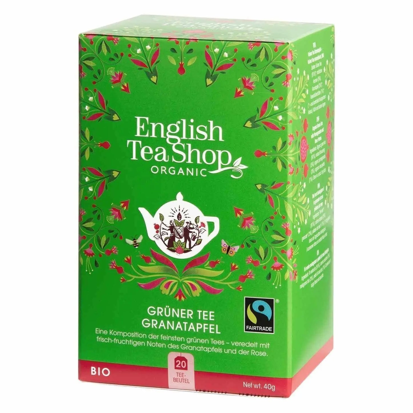 Green Tea Pomegranate, ORGANIC FT, 20 Tea Bags English Tea Shop