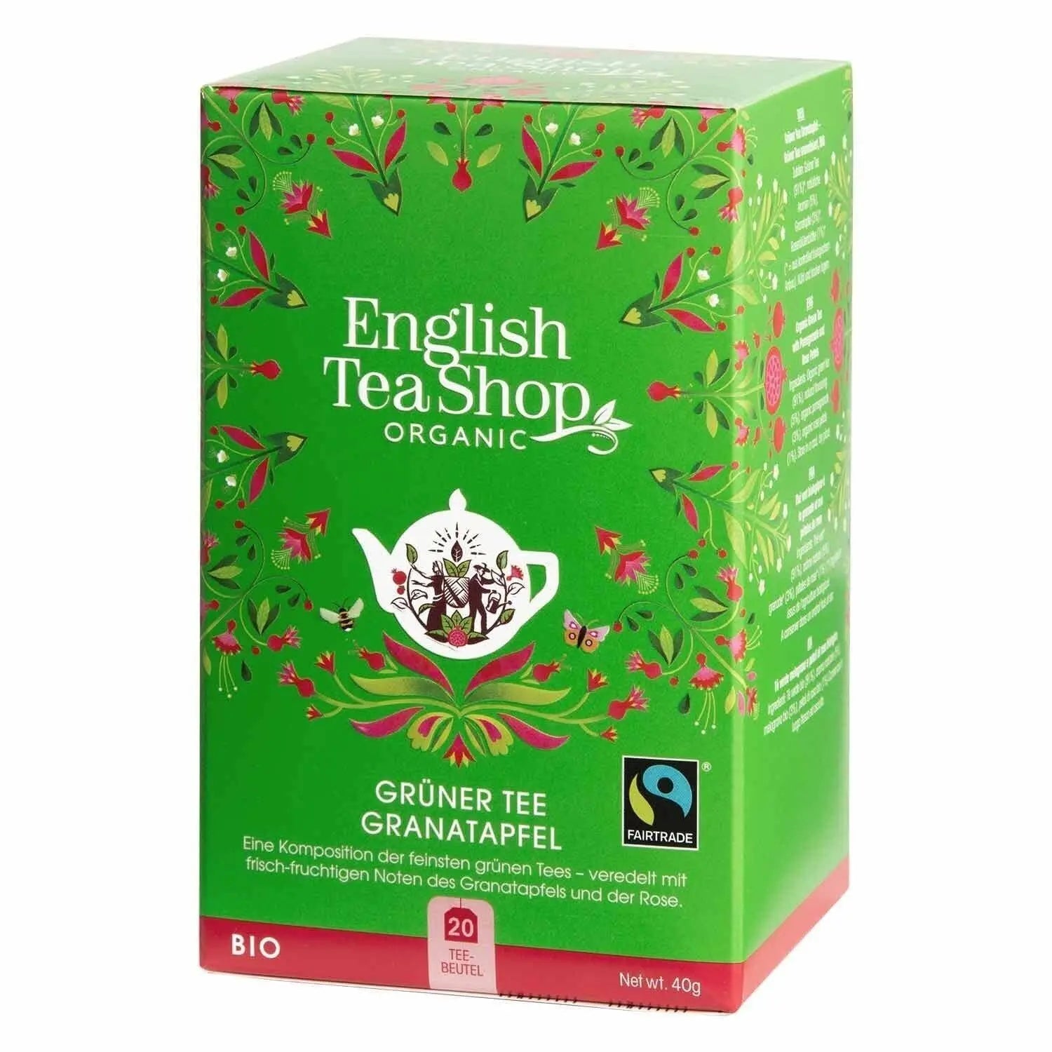 Green Tea Pomegranate, ORGANIC FT, 20 Tea Bags English Tea Shop