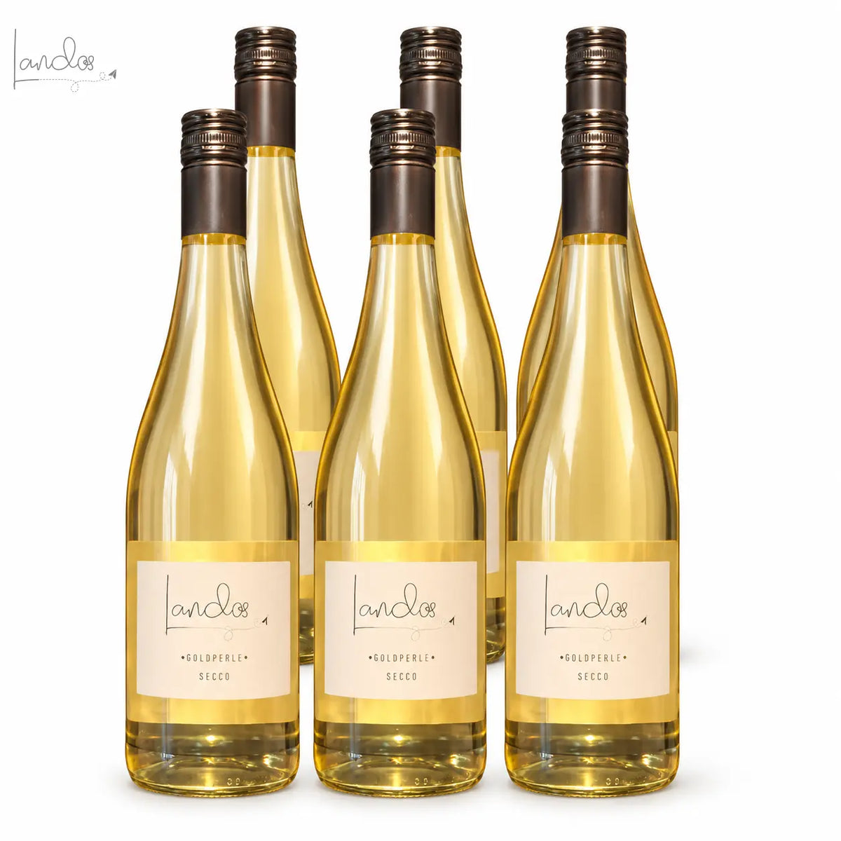 Lando's Goldperle Secco 6er-Kiste mit sechs Flaschen