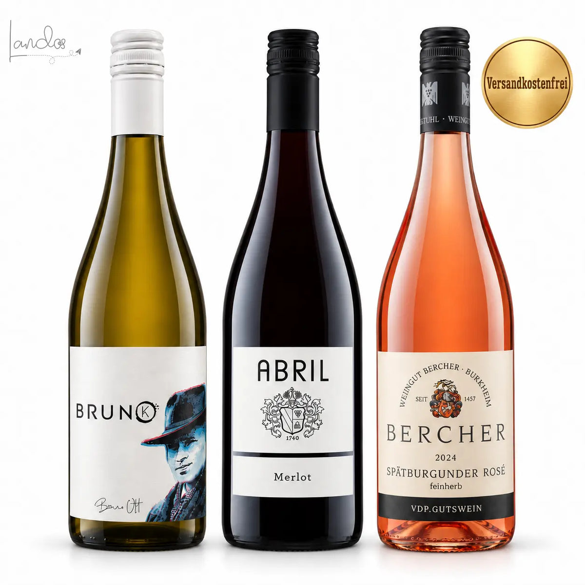 Badischer Herbst Weinpaket mit goldenem Versandkostenfrei-Sticker auf weißem Hintergrund